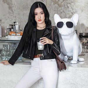 Women's Leather 2023 Autumn/winter Fashion Sheepskin Genuine Garment Short Motorcycle Jacket Slim Fit Show Coat