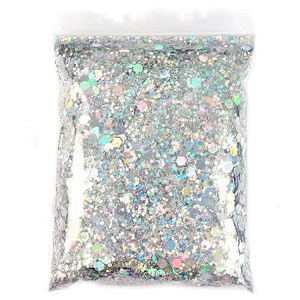 Acrylic Powders Liquids 50G Holographic Mixed Hexagon Shape Chunky Nail Glitter Silver Sequins Laser Sparkly Flakes Slices Manicure Nails Art Decoration 231005