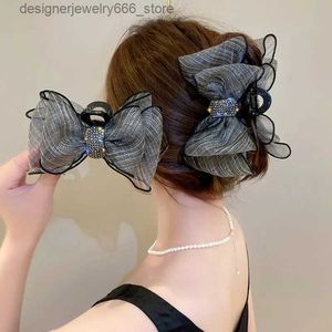 Headwear Hair Accessories Elegant Mesh Bow Hair Clips Women Ponytail Claw Clip Sparkling Rhinestone Clips Hairpin Girls Headdress Hair Accessories Gifts Q231005