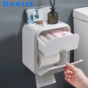 Toilet Paper Holders Punch-free Toilet Paper Holder Box Waterproof Tissue Storage Box Bathroom Rack Wall Mounted Kitchen Bathroom Storage Holder 230927