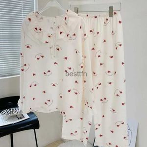 Feminino sleep lounge primavera feminino 2 pçs pijamas conjunto senhora impressão amor pijamas outwear outono manga longa calças terno pijama femme casa wear roupas l231005