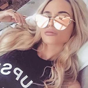 Солнцезащитные очки новая мода Cat Eye Vintage Rose Gold Mirror Sunglasses Sunglasses Металлические отражающие плоские солнцезащитные очки Туризм.