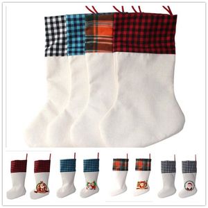 Julstrumpa Classic Plaid Stripes Sock Xmas Eve Room Decoration Santa Claus Gift Bag Festival Party Supply Ornament for Family