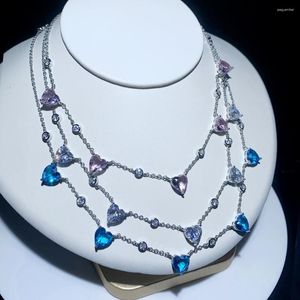 Choker Sparking Cz Heart Shaped Stone Birthstone Full Paved Colorful Cubic Zirconia Fashion Women Jewelry Charm Necklace