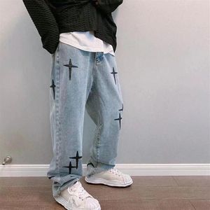 Krzyżowe hafty retro umyte mężczyźni w lupgy dżinsowe spodnie dżins