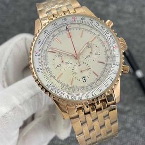 New B01 46MM Quality Navitimer Watch Chronograph Quartz Movement Yellow Gold Case Silver Black Dial 50TH ANNIVERSARY Men Watch Sta273G