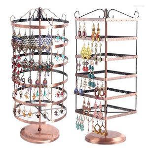 Smyckespåsar 288 Hål Brown Metal Display Shelf Square Revolving Earring Necklace Showcase Rack Stand Holder2698