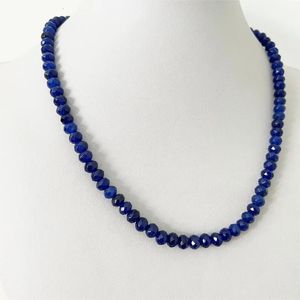Hänghalsband 4*6mm fasetterad safir naturstenhalsband Brasilien blå pärla kvinnor lyx ädelsten föregångare jade yoga smycken kvinnlig 231005
