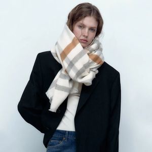 Scarves White Checker Womens Wool Scarf Women Hijab Plaid Style Autumn And Winter Cashmere Neck Girl 230928