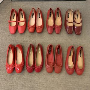 Dress Shoes Bailamos Women Retro Flats French Red Ballet Bow Knit Lazy Grandma Shallow Mouth Egg Roll Scoop Loafers Mujer 230928