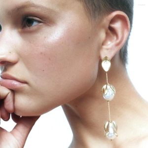 Dangle Earrings Imitationearling Pearl Metal FlowerTassel女性の誇張された宴会宝石のアクセサリーDigadagu