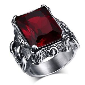 Anel de casamento estilo gótico antigo anel de aço inoxidável com 15x21mm vermelho CZ para homens e mulheres tamanho 7-12 nos EUA e Europ2821