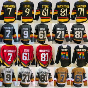 Homens Hóquei no Gelo 61 Mark Stone Jerseys 71 William Karlsson 9 Jack Eichel 81 Jonathan Marchessault 7 Alex Pietrangelo Reverse Retro Cinza Preto Branco Vermelho Costura