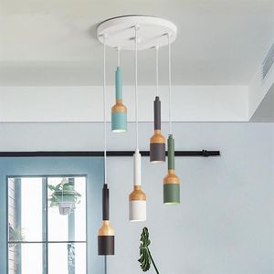 Pendant Lamps Triple LED Lights With Metal Lampshade For Dining Room Single Wood Decor Lamp Restaurant Lustre Lighting272j