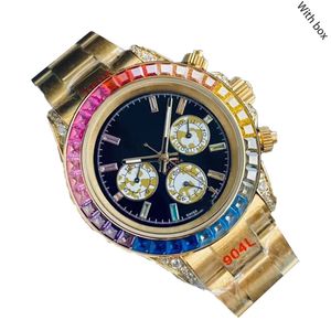 Mens Diamond Watch High Quality Wristwatches 41mm Automatisk mekanisk safirglaslins Fällbar rostfritt stål Rem Guldfärg Montre med boxvattentät