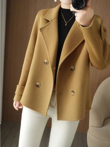 Women's Wool Blends Korean Kvinnkläder Autumn Winter Turn-Down Collar Women's Coat Street Fashion Temperament Slim Fit Tweed Jacket 231006