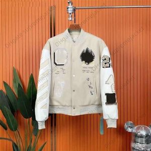 Projektantka Off Brand White Coat High Street Hip Hop Street Baseball nosza męskie i damskie ciężkie hafty299f