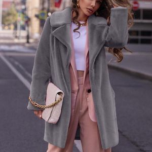 Pele feminina 2023 longo urso de pelúcia jaqueta casaco feminino quente inverno lã manga grossa oversized outwear casaco
