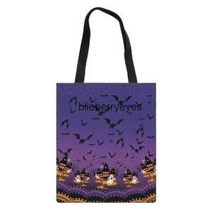 Totes bolsa de lona novo tema de halloween castelo morcego bolsa de ombro portátil tecido bagblieberryeyes