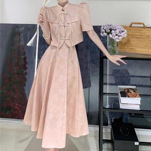 Work Dresses Vintage 2pcs Sets Women Outfits Summer Short Sleeve Turn-down Collar Single Breasted Crop Tops A-line Elastic High Wasit Skirts