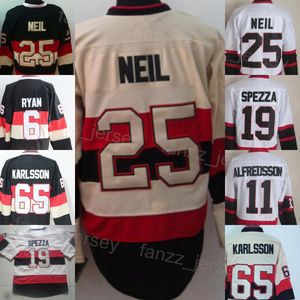 Uomo Vintage Hockey 11 Daniel Alfredsson Maglia 6 Bobby Ryan 65 Erik Karlsson 19 Jason Spezza 25 Chris Neil Retro Classico CCM Ricamo Traspirante Team Colore Alto