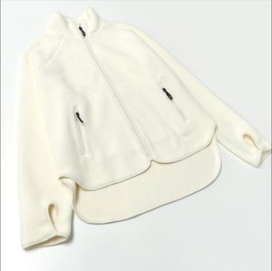 Giacca cardigan con cerniera in pile di lana d'agnello, tote-collo, collo dritto, tinta unita, orlo irregolare, top da donna