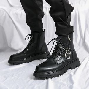Boots Autumn Winter High Quality Black Motorcyclist Boot Men Fashion Platform Safety High Top Leather Shoes Botas Hombre 231006