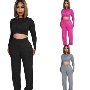 Kvinnor Fall Clothes Fashion Tracksuit Open Button Lång ärm Top Long Pants Casual Two Pieces Set Wid Leg Pants Outfits