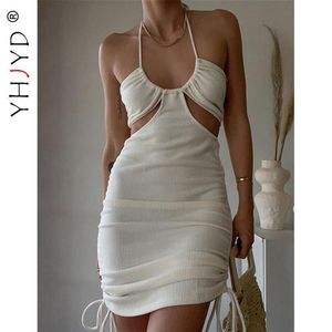 Casual Dresses YHJYD Drawstring Halter Backless Bodycon Mini Sexy Club Outfits For Women Go Out Dress Resort Wear 2021235e