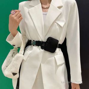 2023 PRA daa designer Womens Suits Blazers Business Casual Jackets with Fanny Pack Sashes Pure Color Metal Triangle Pattern Lady Coats