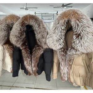 Women Down Parkas Maomaokong Winter Women Worka biała kaczka Kurtka Naturalna prawdziwa futrzana kołnierz okapa maska ​​gruba luksusowa odzież wierzchnia 231005