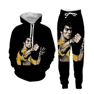 Novos homens e mulheres Bruce Lee engraçado impressão 3D moda treino calças hip hop moletons F09320n