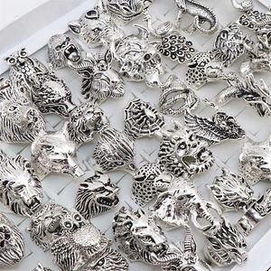 Whole 20pcs Lots Mix Snake Owl Dragon Wolf Elephant Tiger Etc Animal Style Antique Vintage Jewelry Rings for Men Women 210623277i