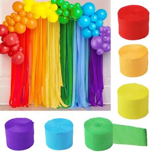 Anderes Event-Partyzubehör 6 Stück Regenbogen-Partyhintergrund 4,5 cm x 25 m Krepppapier-Luftschlangen Party-Hintergrundvorhang für Babyparty-Geburtstagsparty-Dekorationen 231005