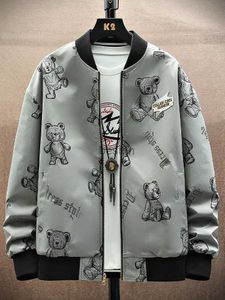 Kurtki męskie wiosna moda niedźwiedź nadruk odwracalny kurtka bombowca męska streetwear zamek błyskawiczny Casual College Varsity Baseball Płaszcz plus rozmiar 8xll231006