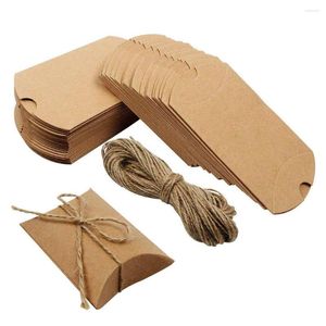 Gift Wrap Kraft Paper Pillow Boxes For Storing Jewelry Party Supplies Wedding Favors With Ropes 200pcs/set