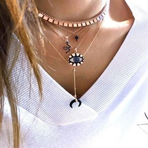 Pingente redondo gravado pave cz preto branco Evil eye BOHO Bohemia ouro rosa banhado a ouro colar de olho da sorte2492