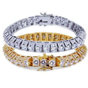 18K Gold and White Gold Plated Hip Hop Big Zircon Tennis Chain Bracelet Single Row Trapezoid Diamond Men's Cuban Chains Rappe189C