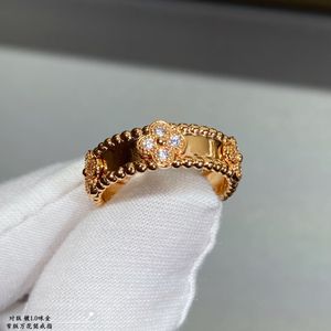 Vintage-Bandringe, Van-Marken-Designer, vierblättriges Kleeblatt, Blumen-Charm, breiter Ring für Frauen mit Box-Schmuck