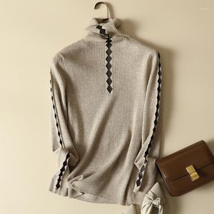 Swetery kobiet 2023 Koronkowe patchwork z dzianiny Turtleeck Women Sweater Solid Elastic Office Lady Elegant Pulls OtweaT Tops