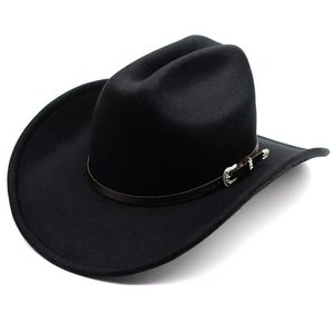 Breda brimhattar hink hattar vintage västerländsk cowboyhatt för mäns gentleman lady jazz cowgirl med läder breda grim cloche kyrka sombrero hombre kepsar 231006