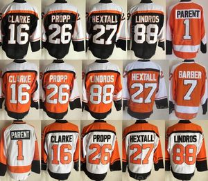 Man Vintage Hockey 1 Bernie Parent Jersey Retro 26 Brian Propp 7 Bill Barber 8 Dave Schultz 88 Eric Lindros 16 Bobby Clarke 27 Ron Hextall Classic CCM Stickerei Sale