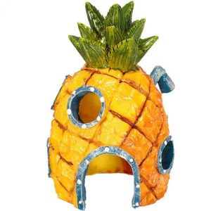 Aquariums Aquarium Fish Tank Ornaments Cartoon Pineapple House For Fish Tank Aquarium Decoration Resin Aquarium Accessories Shrimp Nest 231005