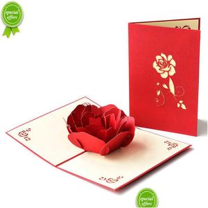 Gratulationskort 1st 3D Rose Card Valentines Day Gift Wedding Anniversary Drop Delivery Home Garden Festive Party Supplies Event Dhihh