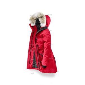 Novo canadá feminino rossclair parka alta qualidade longo com capuz pele de lobo moda quente jaqueta ao ar livre casaco quente4