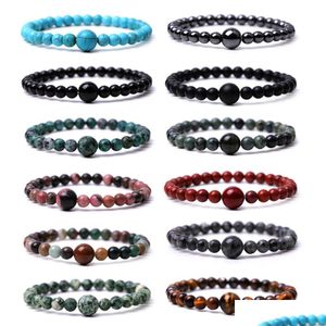 Charm Bracelets Couple 6Mm 10Mm Natural Stone Bead Bracelet 8Mm Black Red Tiger Eye Budhha Friendship Jewelry Women Men Drop Dhgarden Dhn1D