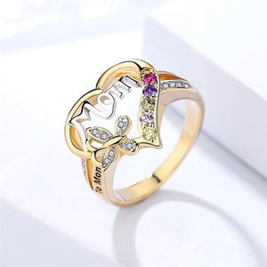 Cluster-Ringe Yo Top Qualität Muttertagsgeschenk Mama aushöhlen Design Herz Schmetterling Kristall Ring Frauen Mama Bague2206