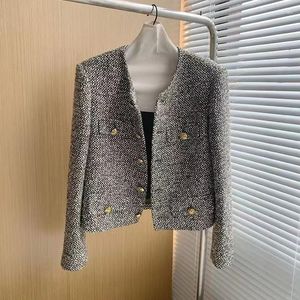 Giacche da donna Runway High Street Francese Manica lunga Elegante Giacca in tweed grigio Abbigliamento Capispalla da donna di lusso Cappotti Casacos Top