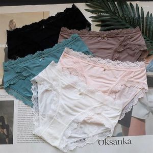 Calcinha feminina SPCITY Coreano Simples Ice Silk Lace Underwear Mulheres Cintura Média Alta Elastic Traceless Respirável 259x