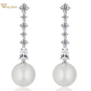 Ear Cuff Wong Rain 100 925 Sterling Silver Pearl High Carbon Diamonds Gemstone Wedding Engagement Drop Dangle örhängen Fina smycken 231005